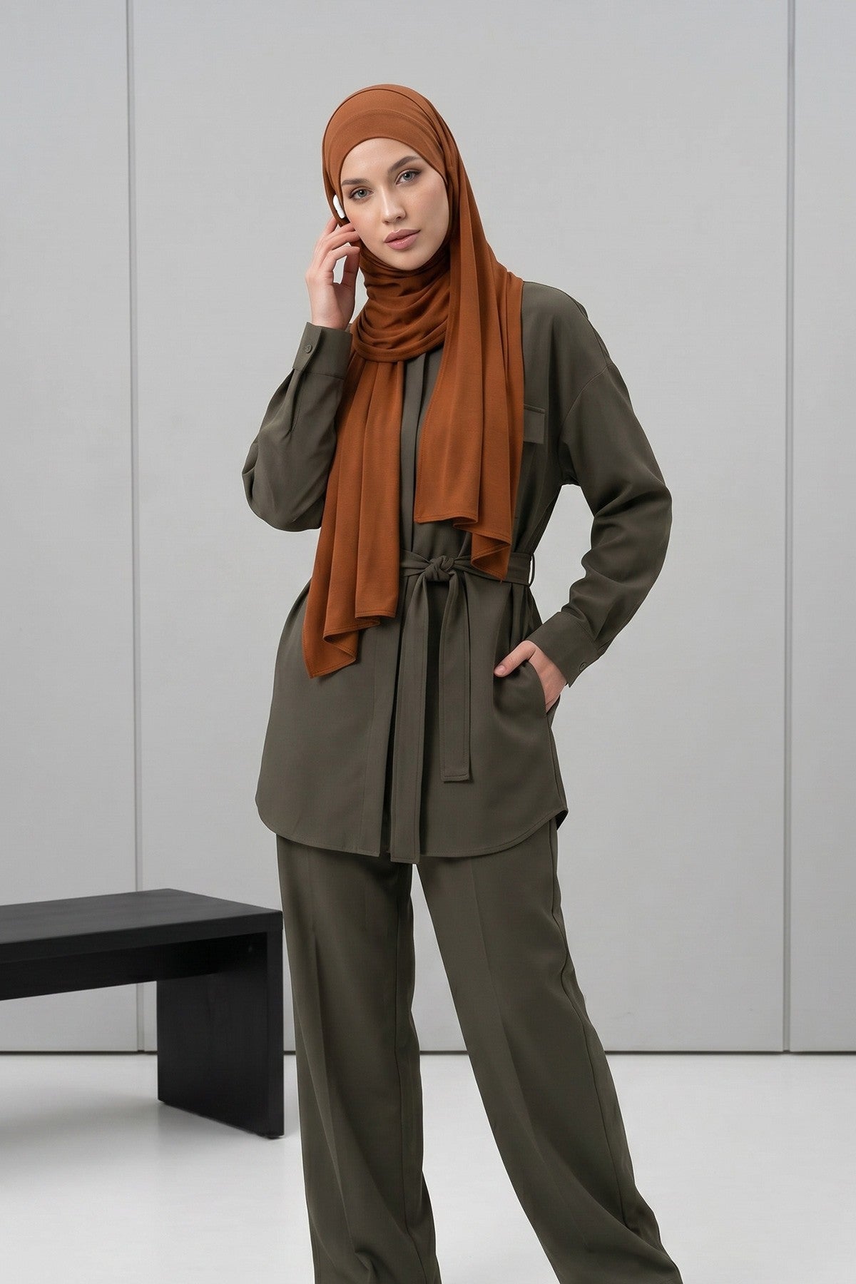 Ready-to-Wear Jersey Hijab with Eyewear & Headphone Openings,PS-94