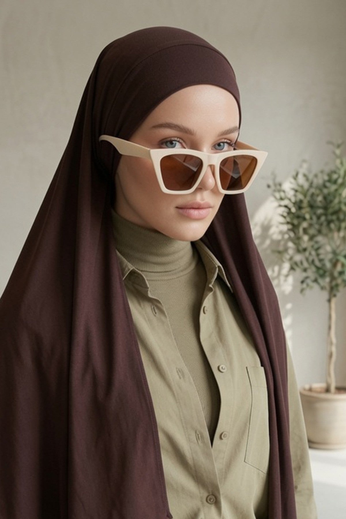 Ready-to-Wear Jersey Hijab with Eyewear & Headphone Openings,PS-94