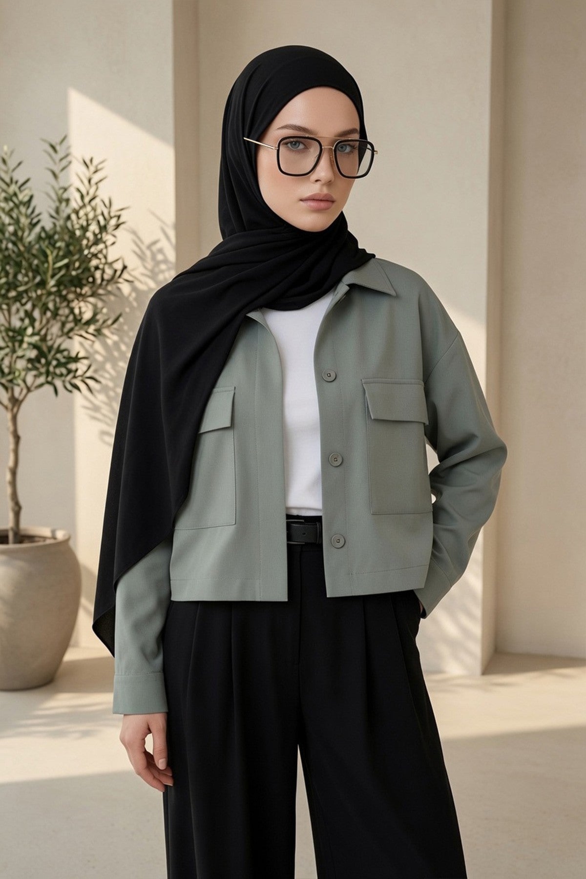 Ready-to-Wear Jersey Hijab with Eyewear & Headphone Openings,PS-94