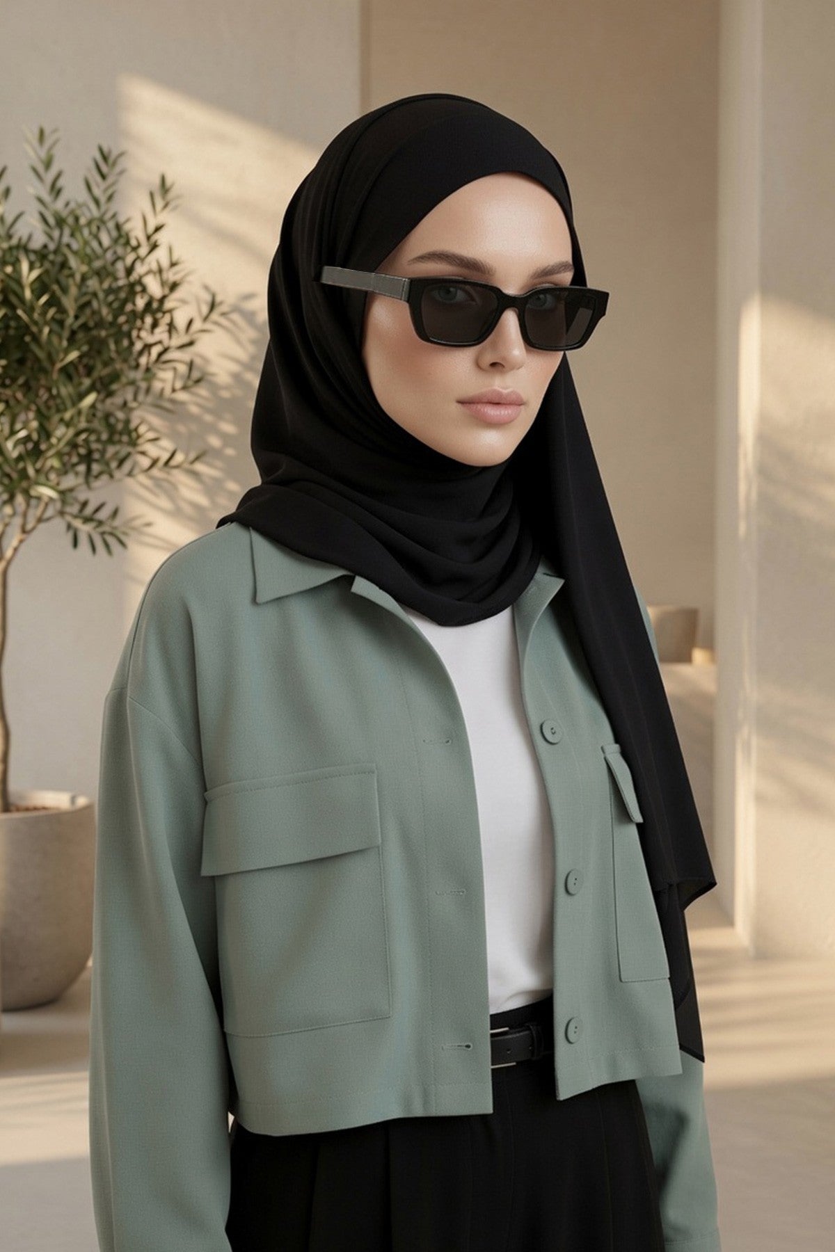 Ready-to-Wear Jersey Hijab with Eyewear & Headphone Openings,PS-94
