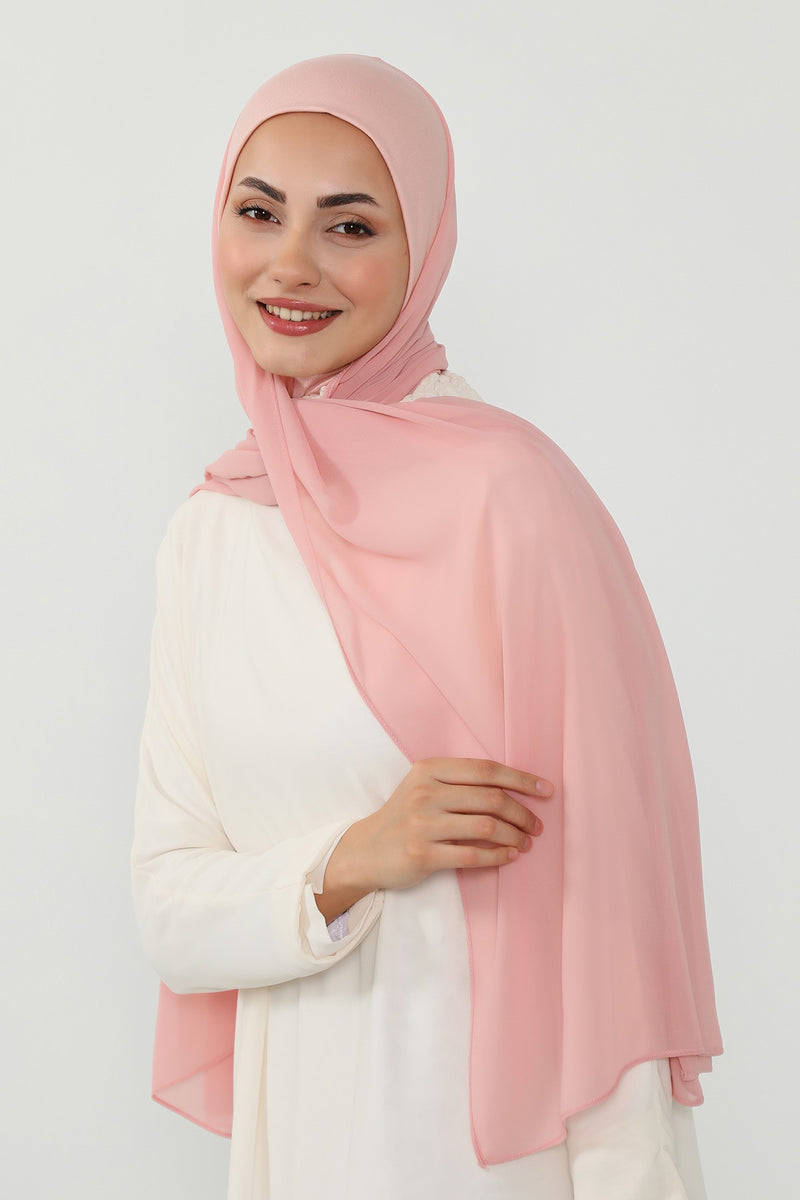 Ready to Wear One-Piece Chiffon Shawl Hijab with Built-In Cotton Undercap, Easy Modest Scarf for Women,PS-53