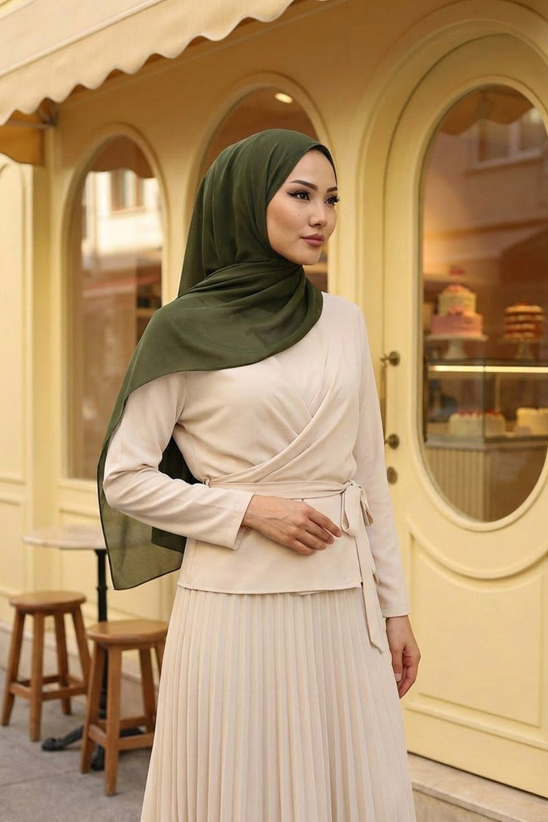 Ready to Wear One-Piece Chiffon Shawl Hijab with Built-In Cotton Undercap, Easy Modest Scarf for Women,PS-53