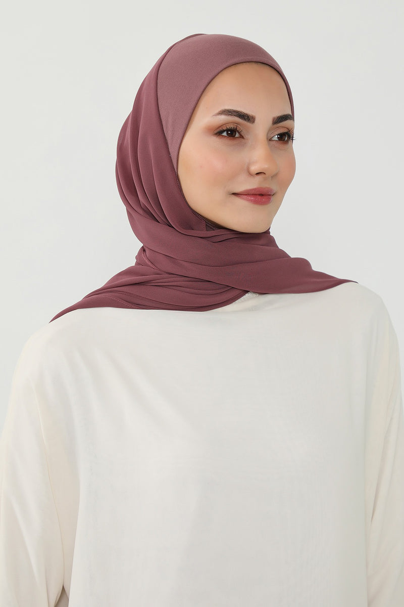 Ready to Wear One-Piece Chiffon Shawl Hijab with Built-In Cotton Undercap, Easy Modest Scarf for Women,PS-53