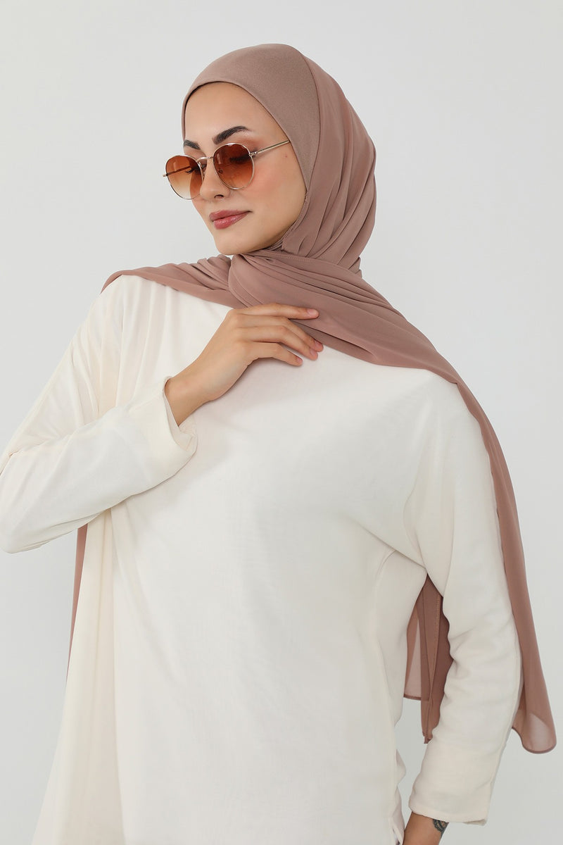Ready to Wear One-Piece Chiffon Shawl Hijab with Built-In Cotton Undercap, Easy Modest Scarf for Women,PS-53