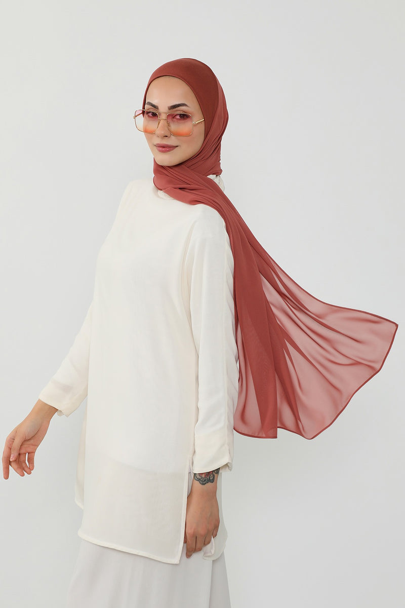 Ready to Wear One-Piece Chiffon Shawl Hijab with Built-In Cotton Undercap, Easy Modest Scarf for Women,PS-53