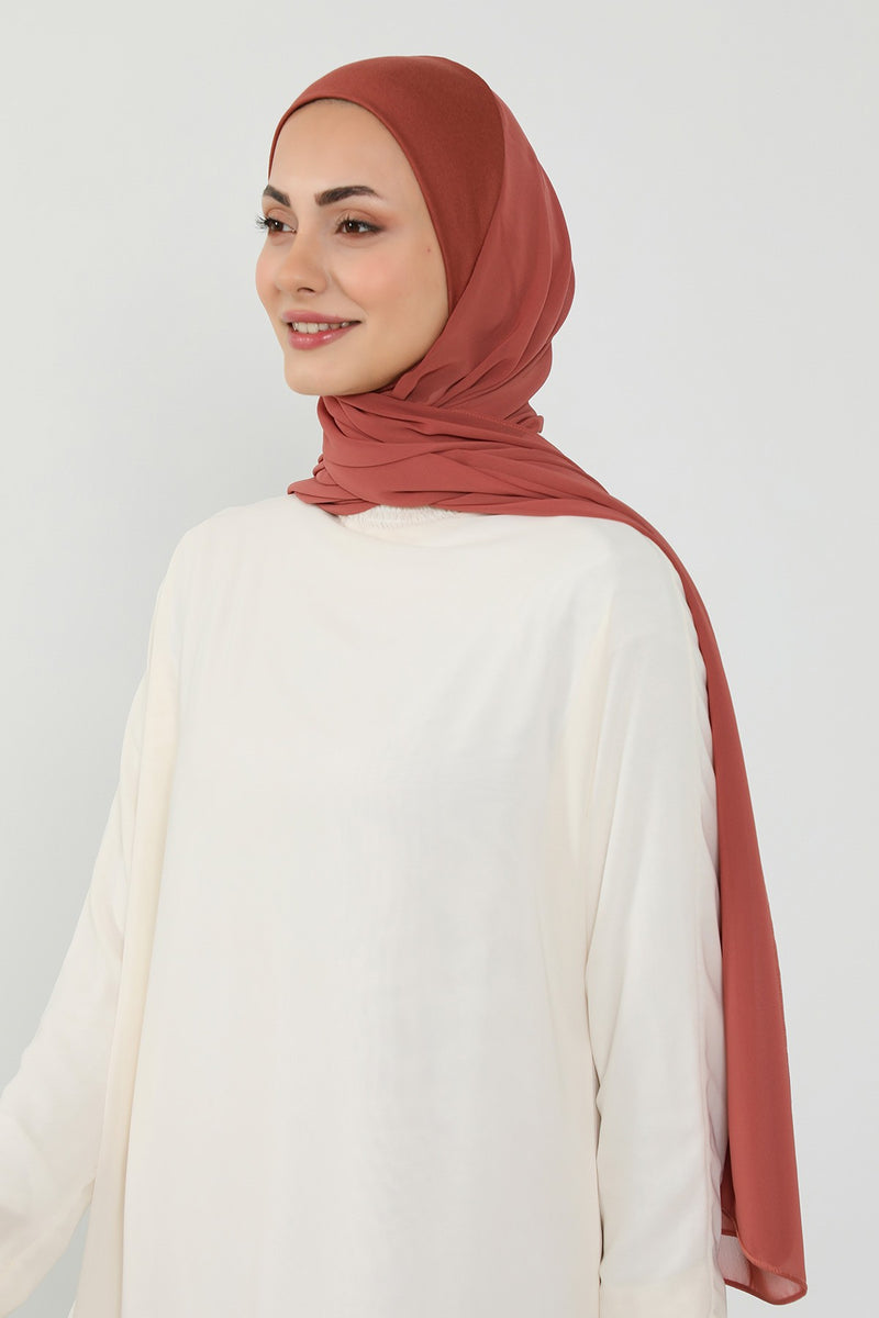 Ready to Wear One-Piece Chiffon Shawl Hijab with Built-In Cotton Undercap, Easy Modest Scarf for Women,PS-53