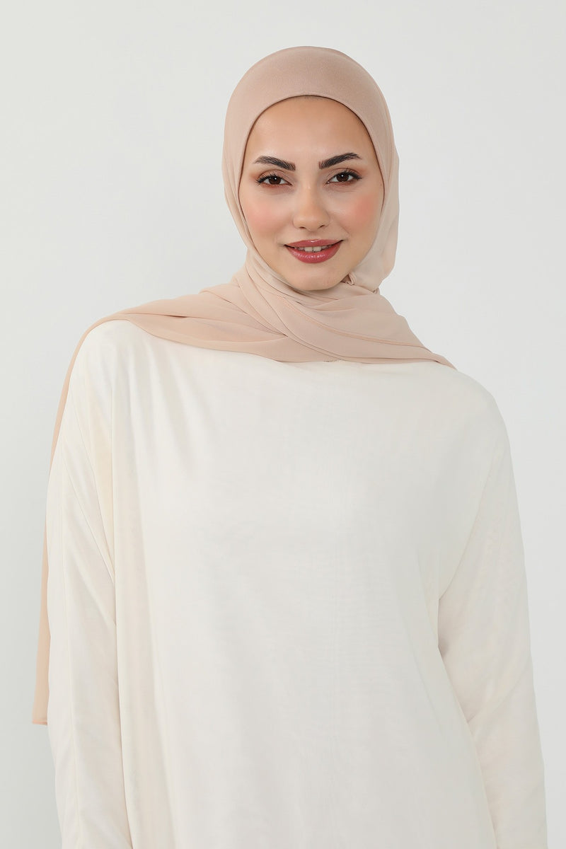 Ready to Wear One-Piece Chiffon Shawl Hijab with Built-In Cotton Undercap, Easy Modest Scarf for Women,PS-53