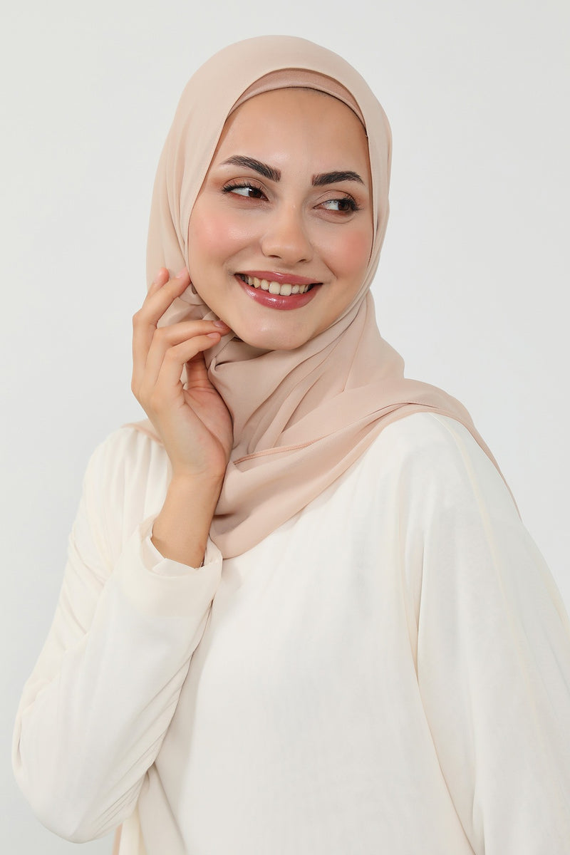 Ready to Wear One-Piece Chiffon Shawl Hijab with Built-In Cotton Undercap, Easy Modest Scarf for Women,PS-53