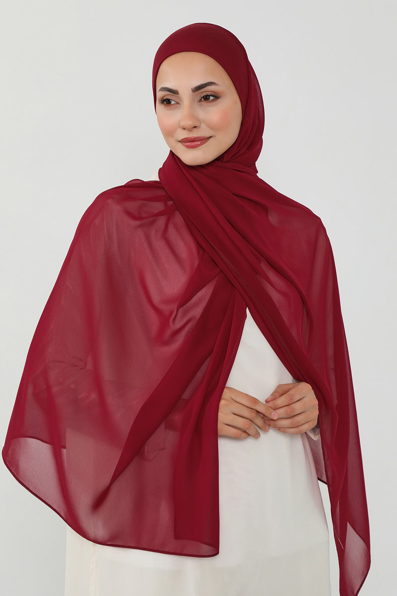 Ready to Wear One-Piece Chiffon Shawl Hijab with Built-In Cotton Undercap, Easy Modest Scarf for Women,PS-53