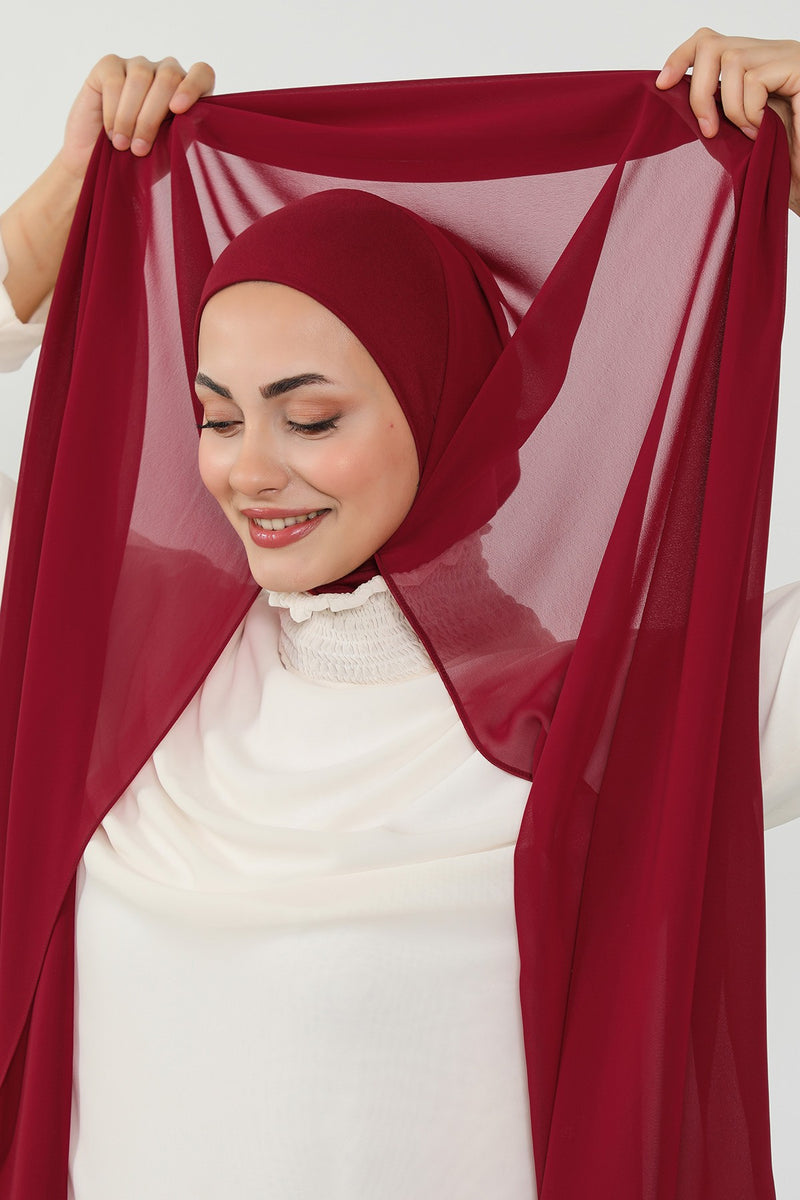 Ready to Wear One-Piece Chiffon Shawl Hijab with Built-In Cotton Undercap, Easy Modest Scarf for Women,PS-53