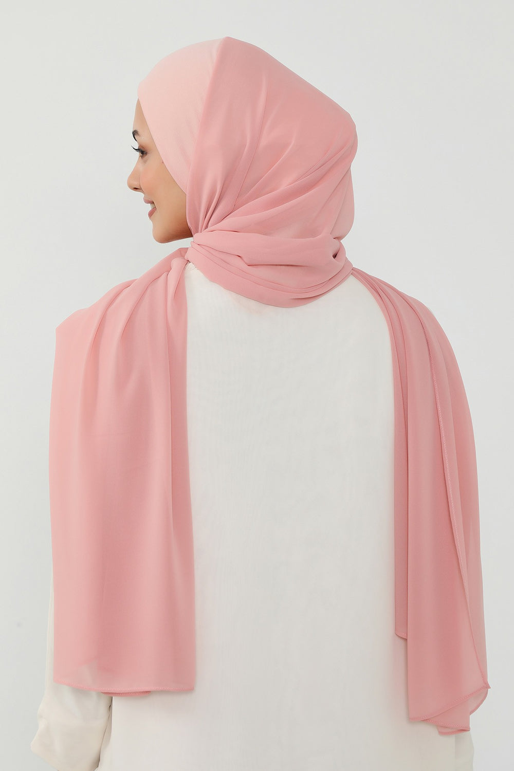Ready to Wear One-Piece Chiffon Shawl Hijab with Built-In Cotton Undercap, Easy Modest Scarf for Women,PS-53 Powder