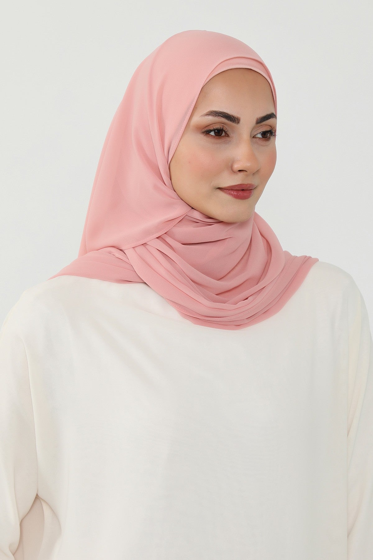 Ready to Wear One-Piece Chiffon Shawl Hijab with Built-In Cotton Undercap, Easy Modest Scarf for Women,PS-53 Powder