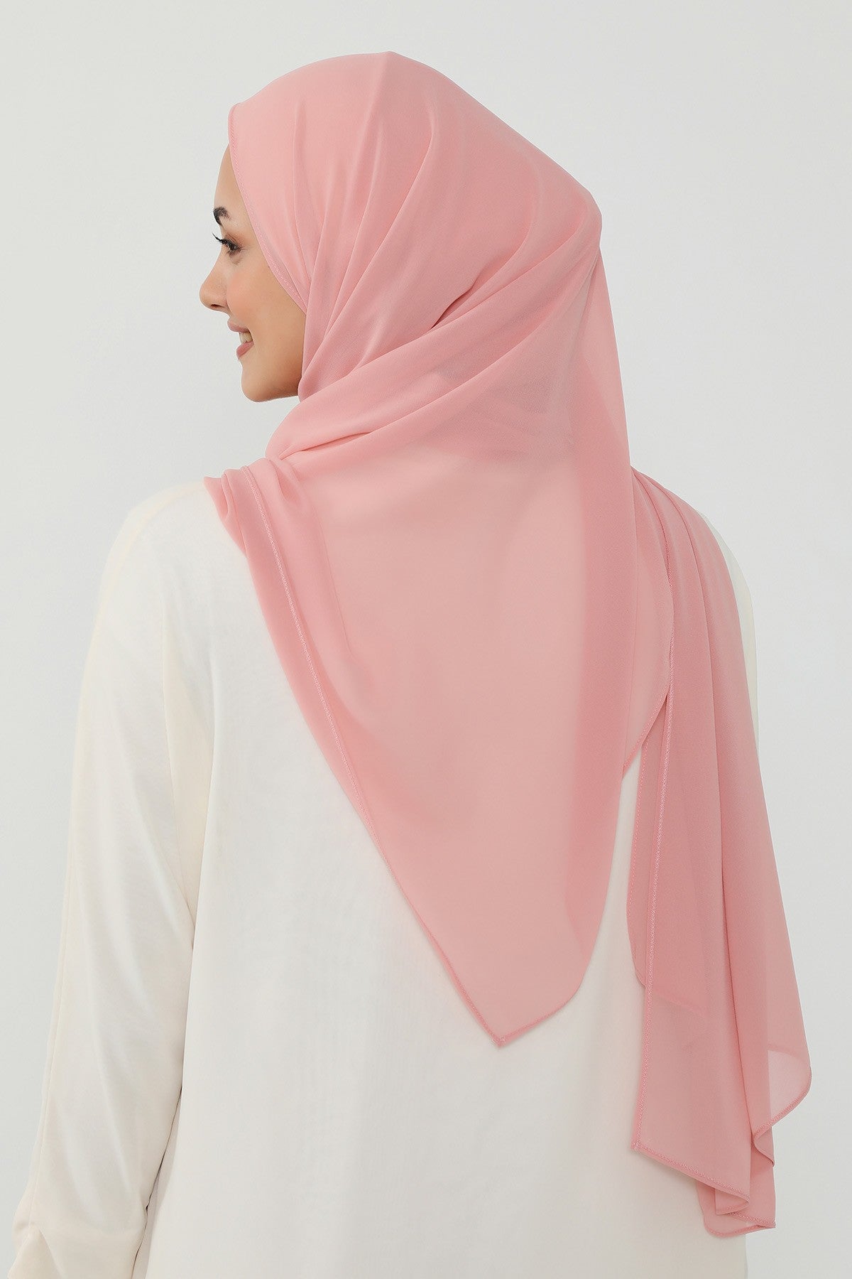 Ready to Wear One-Piece Chiffon Shawl Hijab with Built-In Cotton Undercap, Easy Modest Scarf for Women,PS-53 Powder