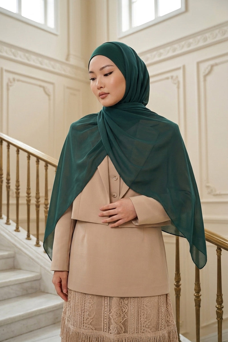 Ready to Wear One-Piece Chiffon Shawl Hijab with Built-In Cotton Undercap, Easy Modest Scarf for Women,PS-53