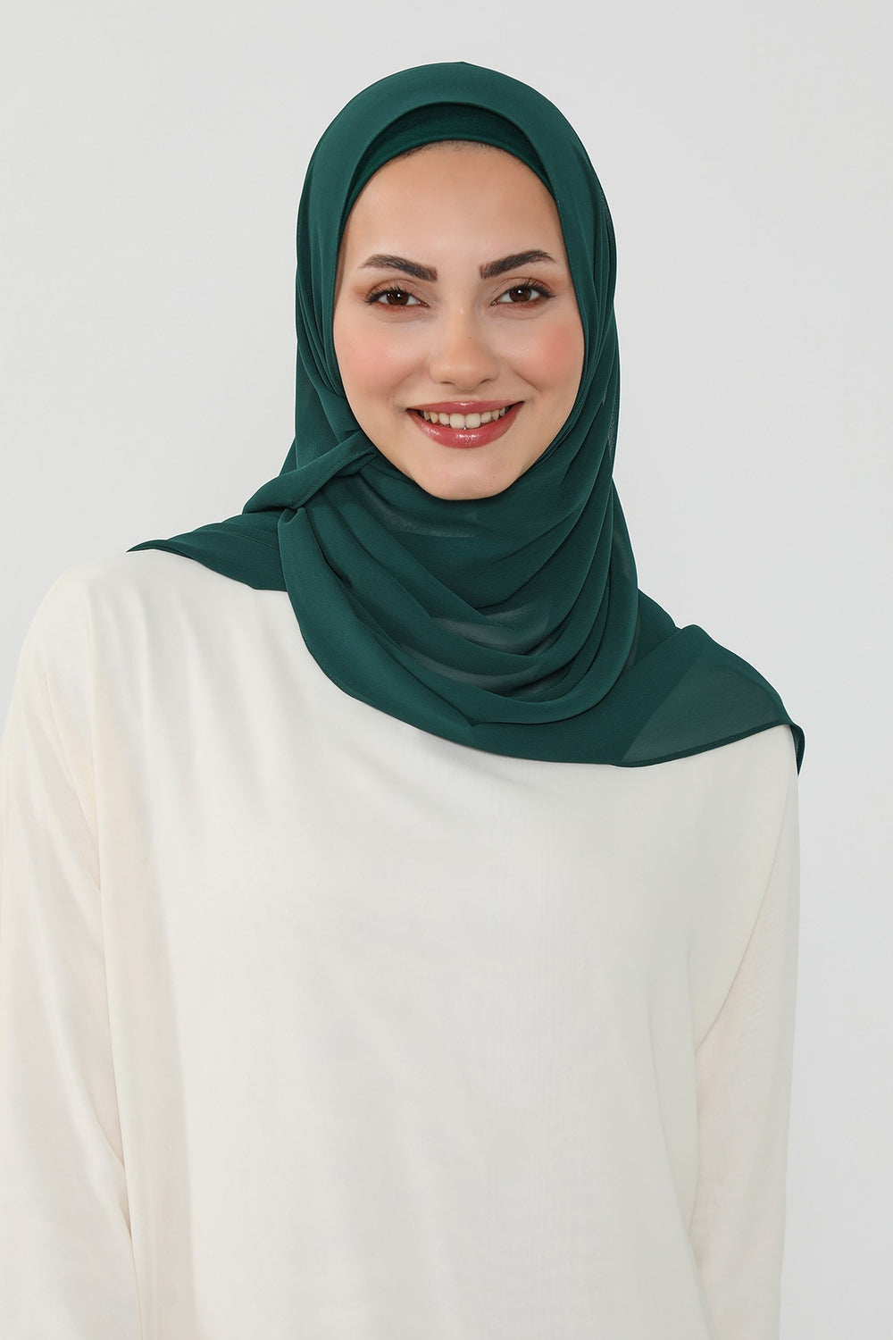 Ready to Wear One-Piece Chiffon Shawl Hijab with Built-In Cotton Undercap, Easy Modest Scarf for Women,PS-53 Dark Green