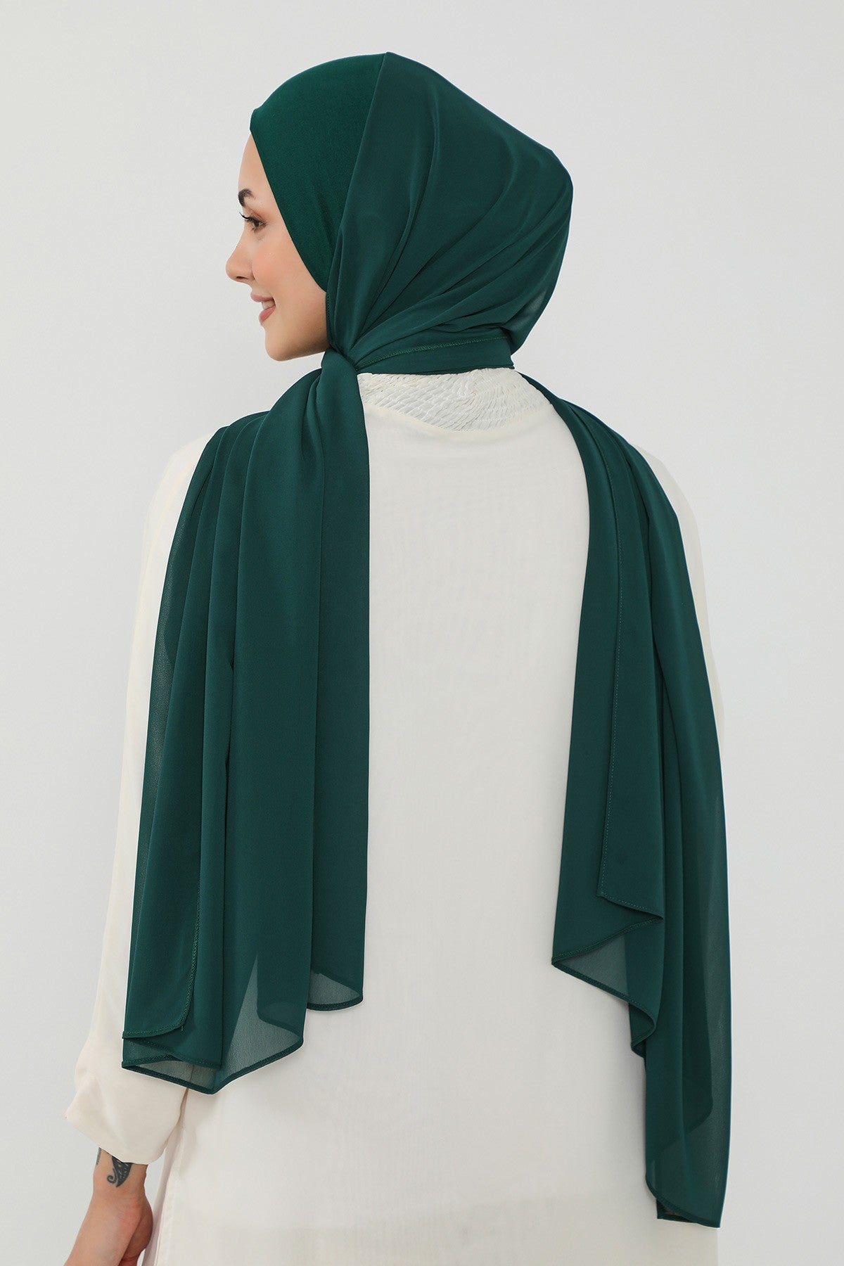 Ready to Wear One-Piece Chiffon Shawl Hijab with Built-In Cotton Undercap, Easy Modest Scarf for Women,PS-53 Dark Green