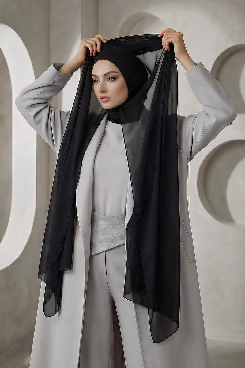 Ready to Wear One-Piece Chiffon Shawl Hijab with Built-In Cotton Undercap, Easy Modest Scarf for Women,PS-53