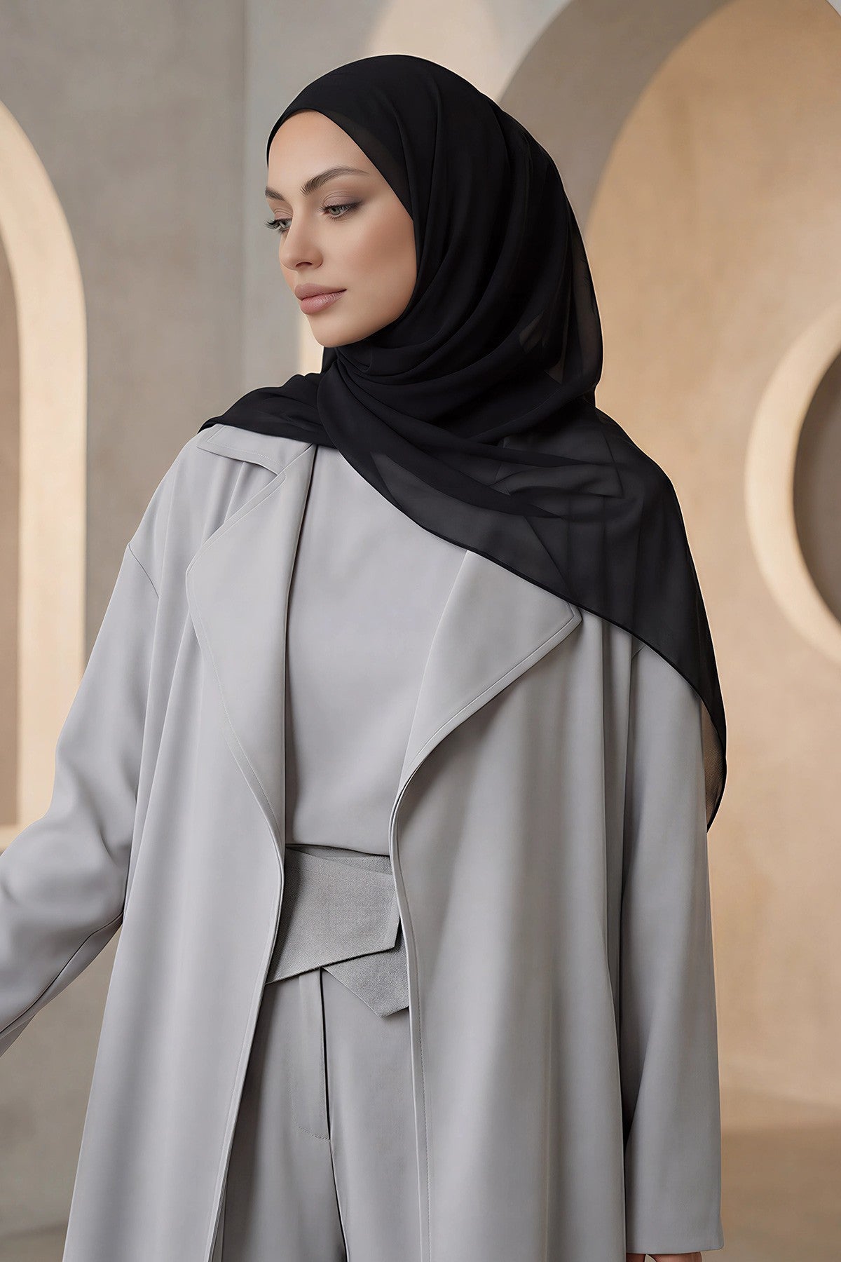 Ready to Wear One-Piece Chiffon Shawl Hijab with Built-In Cotton Undercap, Easy Modest Scarf for Women,PS-53 Black
