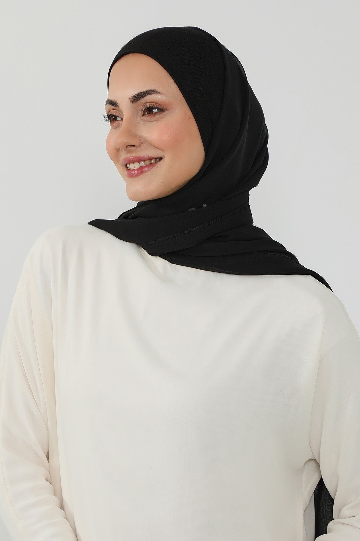 Ready to Wear One-Piece Chiffon Shawl Hijab with Built-In Cotton Undercap, Easy Modest Scarf for Women,PS-53 Black