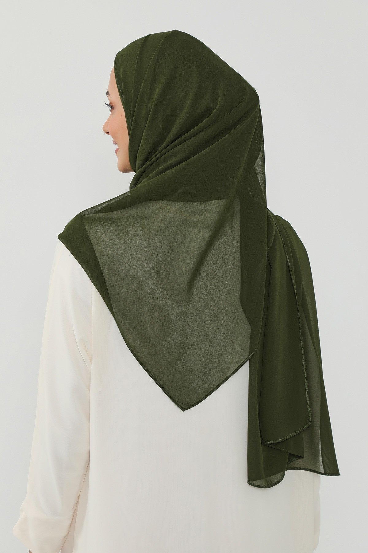 Ready to Wear One-Piece Chiffon Shawl Hijab with Built-In Cotton Undercap, Easy Modest Scarf for Women,PS-53 Army Green