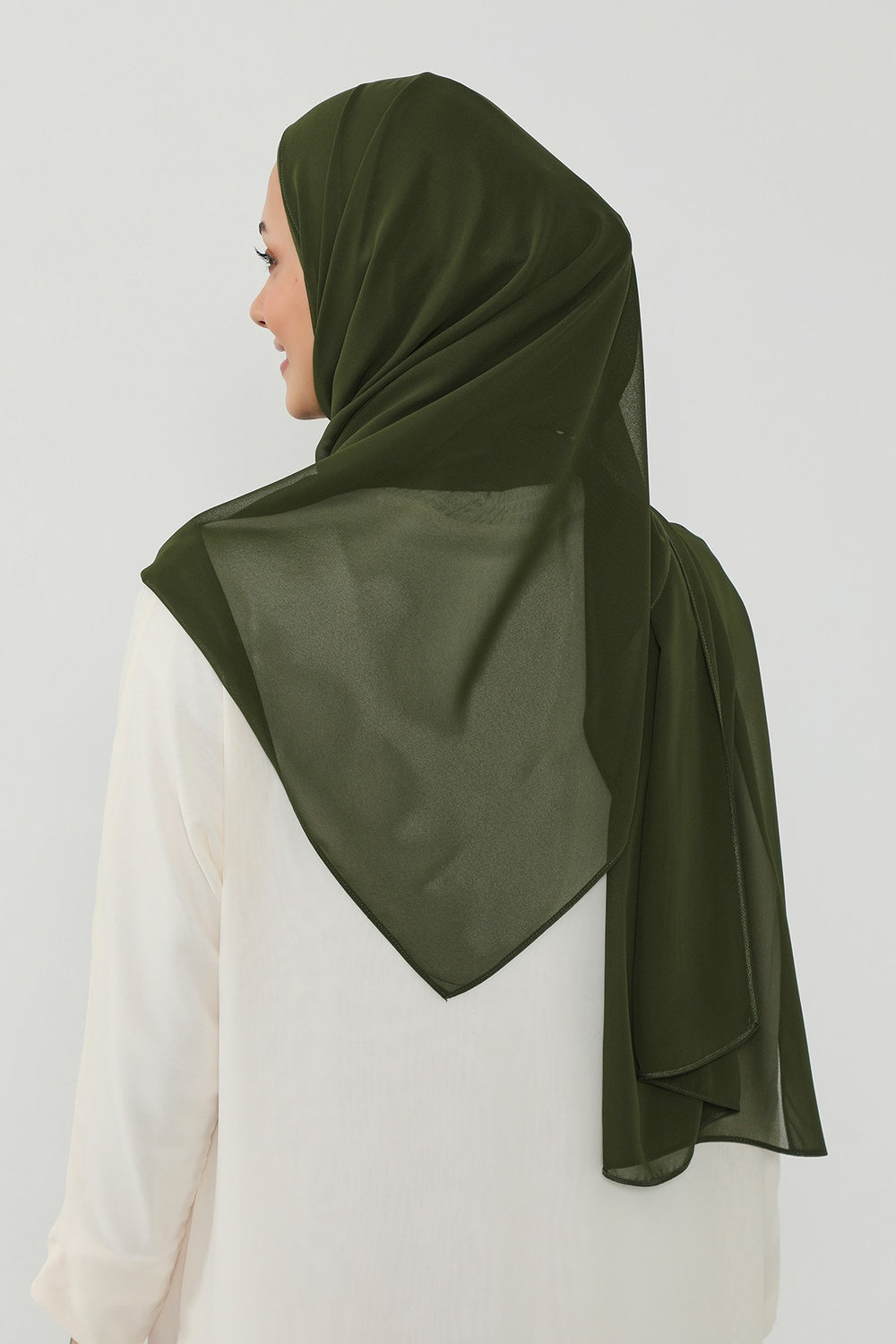Ready to Wear One-Piece Chiffon Shawl Hijab with Built-In Cotton Undercap, Easy Modest Scarf for Women,PS-53 Army Green