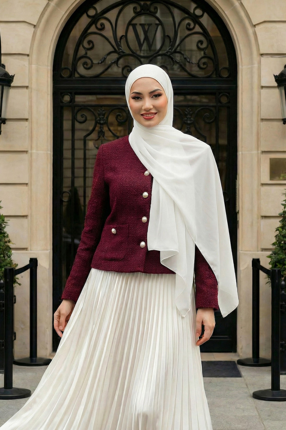 Ready to Wear One-Piece Chiffon Shawl Hijab with Built-In Cotton Undercap, Easy Modest Scarf for Women,PS-53 Ivory