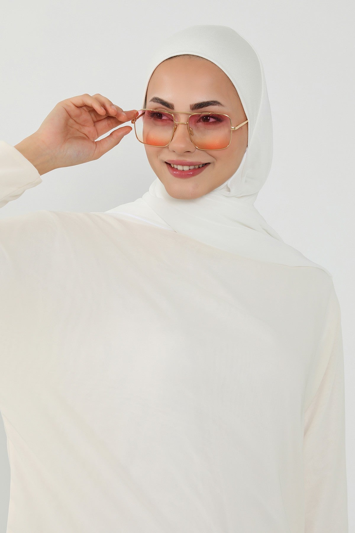 Ready to Wear One-Piece Chiffon Shawl Hijab with Built-In Cotton Undercap, Easy Modest Scarf for Women,PS-53 Ivory