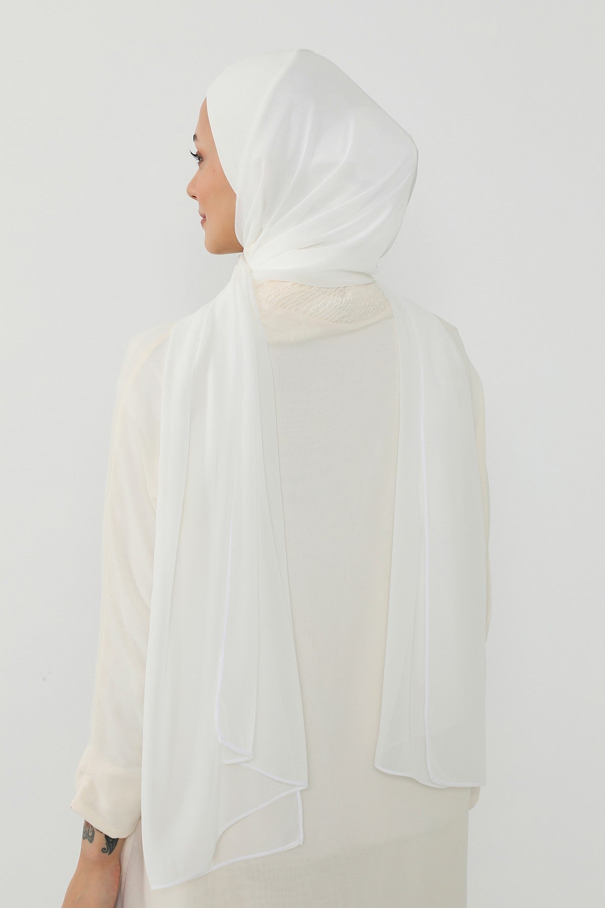 Ready to Wear One-Piece Chiffon Shawl Hijab with Built-In Cotton Undercap, Easy Modest Scarf for Women,PS-53 Ivory