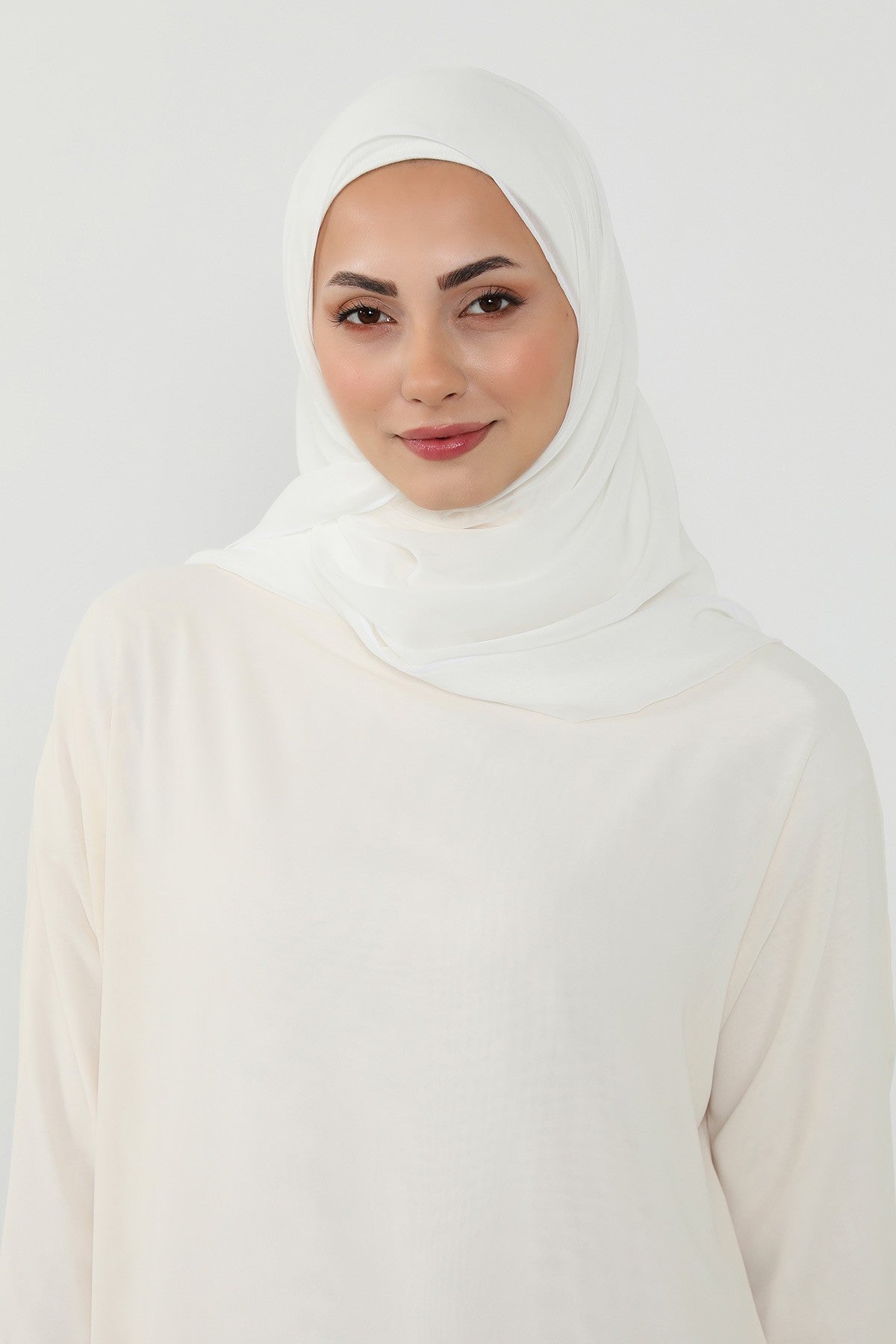 Ready to Wear One-Piece Chiffon Shawl Hijab with Built-In Cotton Undercap, Easy Modest Scarf for Women,PS-53 Ivory