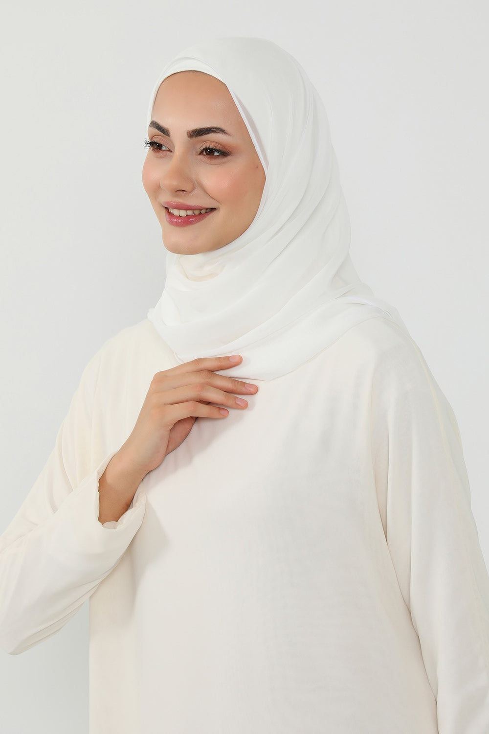 Ready to Wear One-Piece Chiffon Shawl Hijab with Built-In Cotton Undercap, Easy Modest Scarf for Women,PS-53 Ivory