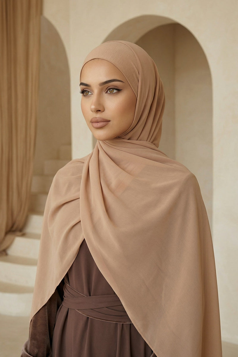 Ready to Wear One-Piece Chiffon Shawl Hijab with Built-In Cotton Undercap, Easy Modest Scarf for Women,PS-53