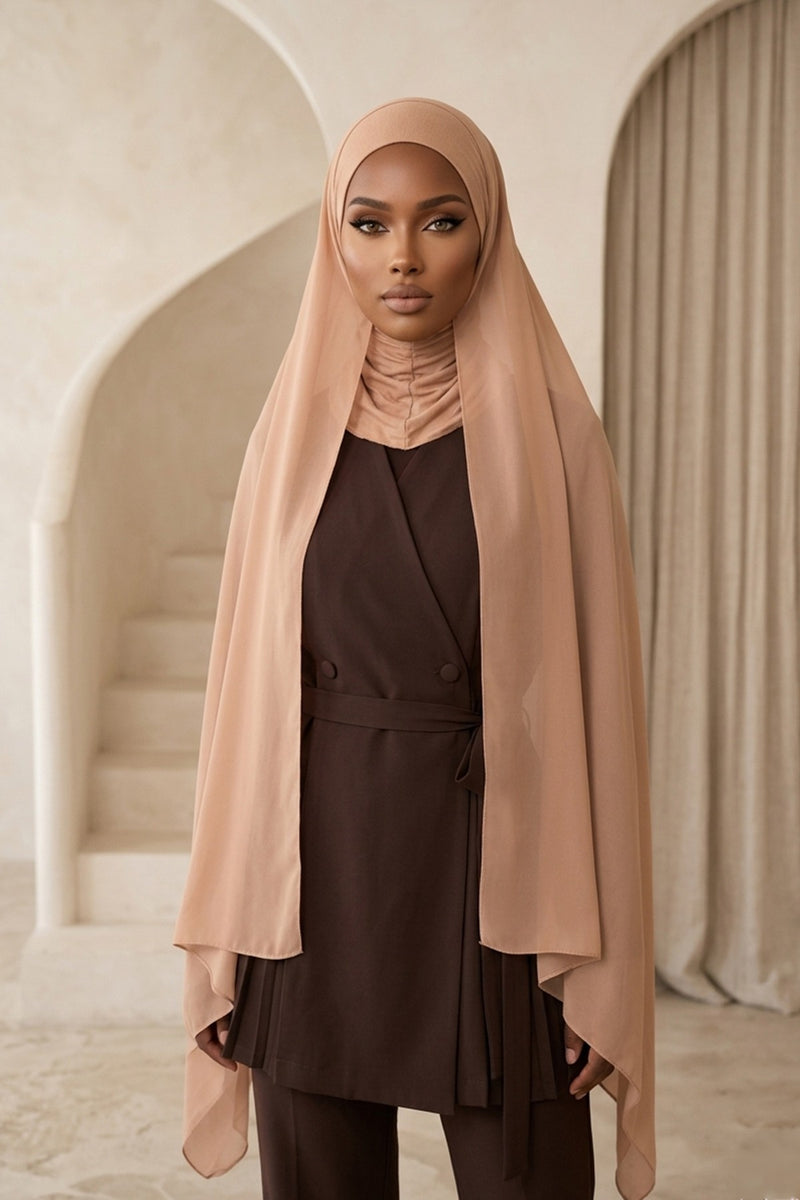 Ready to Wear One-Piece Chiffon Shawl Hijab with Built-In Cotton Undercap, Easy Modest Scarf for Women,PS-53