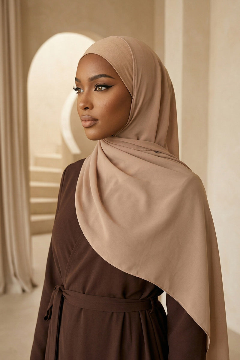 Ready to Wear One-Piece Chiffon Shawl Hijab with Built-In Cotton Undercap, Easy Modest Scarf for Women,PS-53