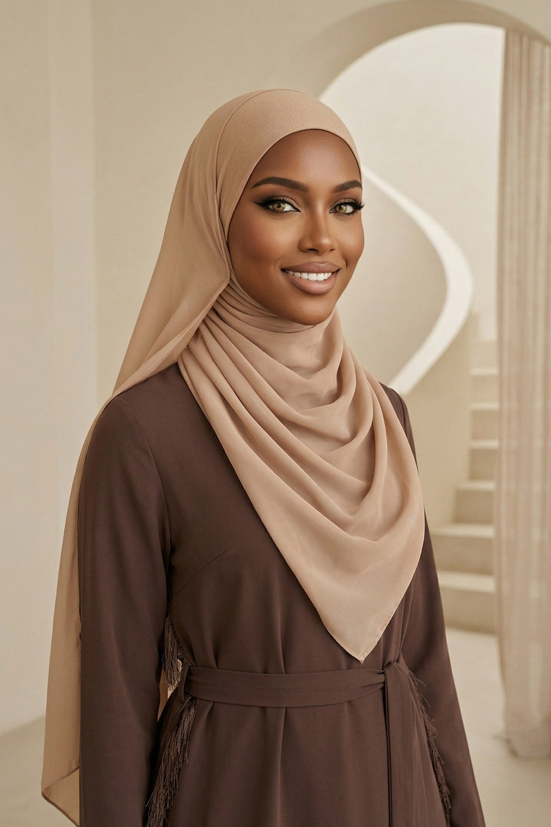 Ready to Wear One-Piece Chiffon Shawl Hijab with Built-In Cotton Undercap, Easy Modest Scarf for Women,PS-53