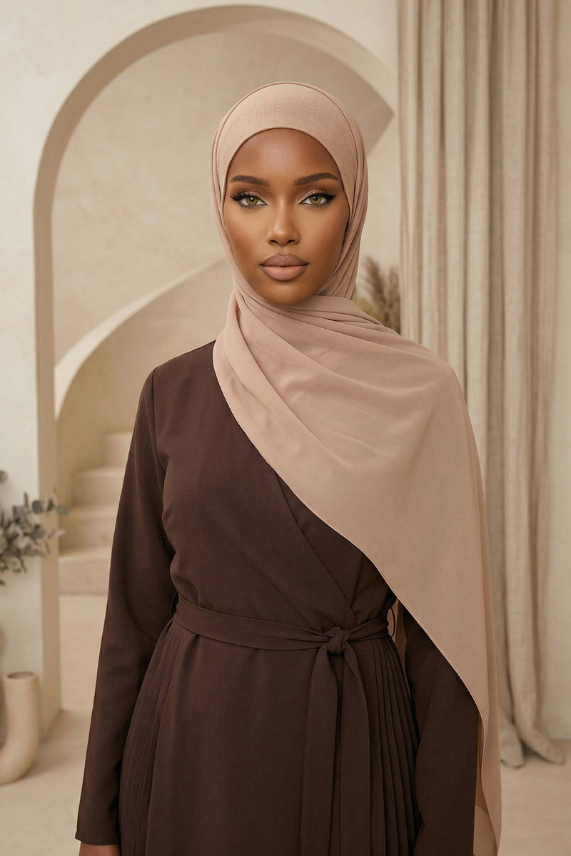 Ready to Wear One-Piece Chiffon Shawl Hijab with Built-In Cotton Undercap, Easy Modest Scarf for Women,PS-53