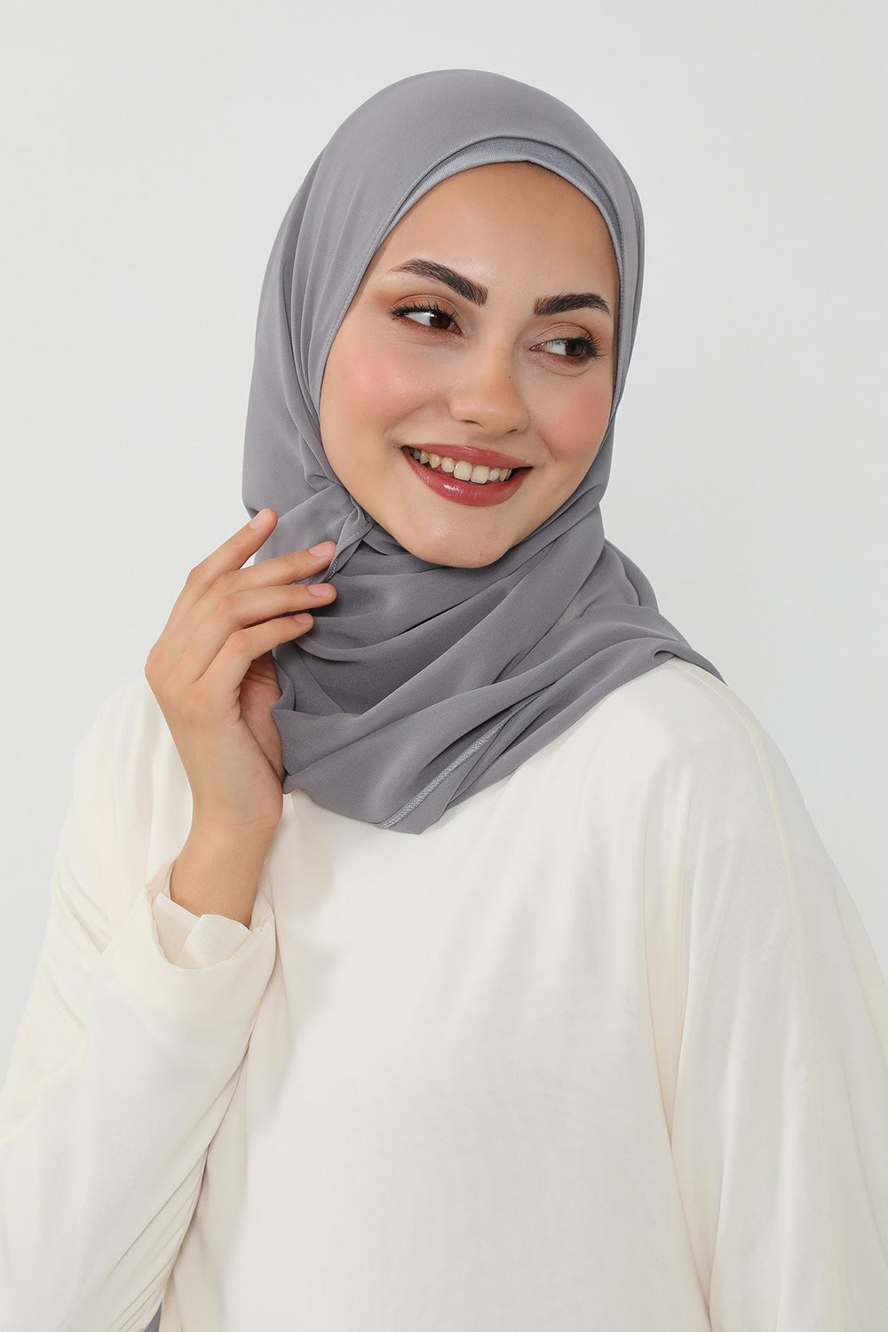 Ready to Wear One-Piece Chiffon Shawl Hijab with Built-In Cotton Undercap, Easy Modest Scarf for Women,PS-53 Grey