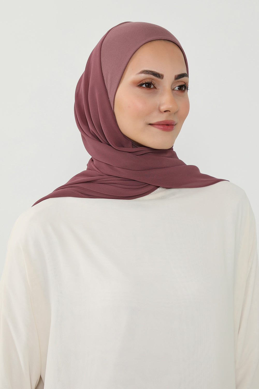Ready to Wear One-Piece Chiffon Shawl Hijab with Built-In Cotton Undercap, Easy Modest Scarf for Women,PS-53 Dusty Rose