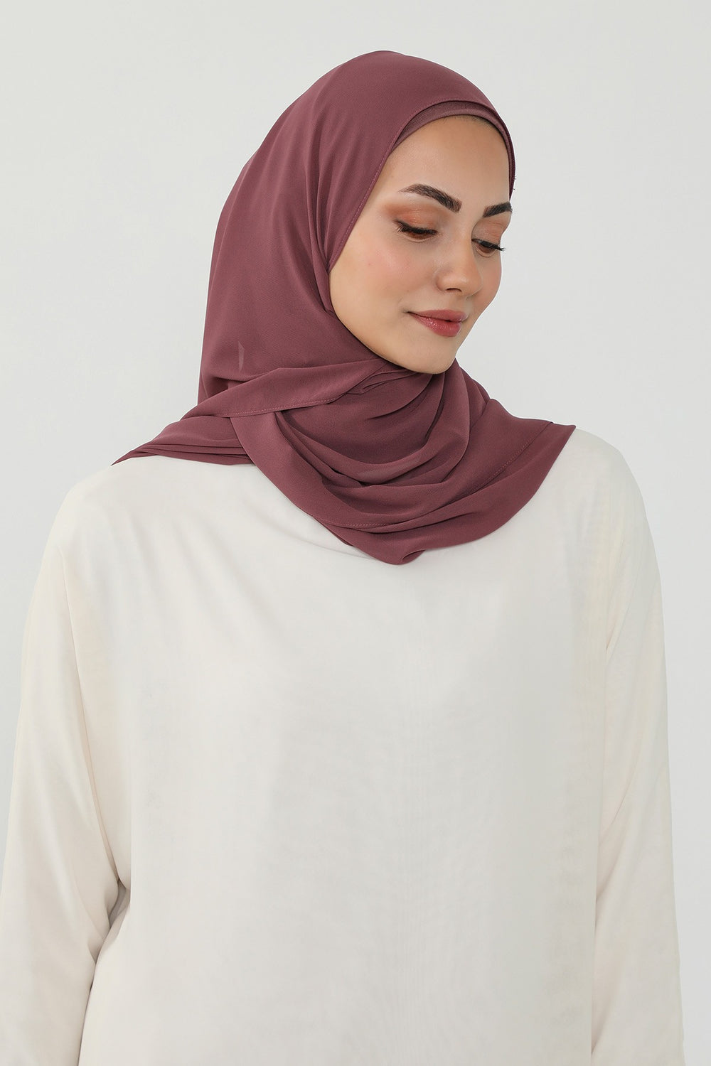 Ready to Wear One-Piece Chiffon Shawl Hijab with Built-In Cotton Undercap, Easy Modest Scarf for Women,PS-53 Dusty Rose