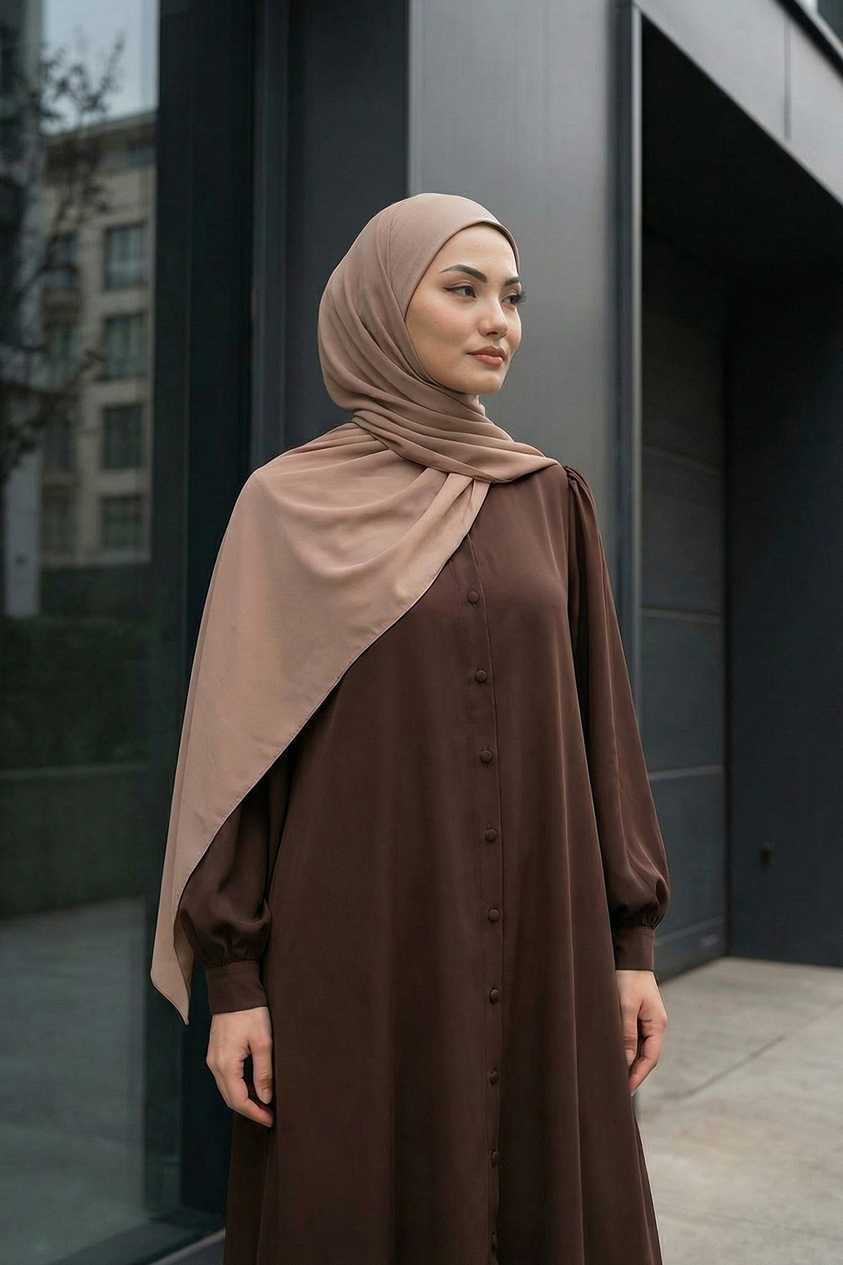 Ready to Wear One-Piece Chiffon Shawl Hijab with Built-In Cotton Undercap, Easy Modest Scarf for Women,PS-53 Dark Mink