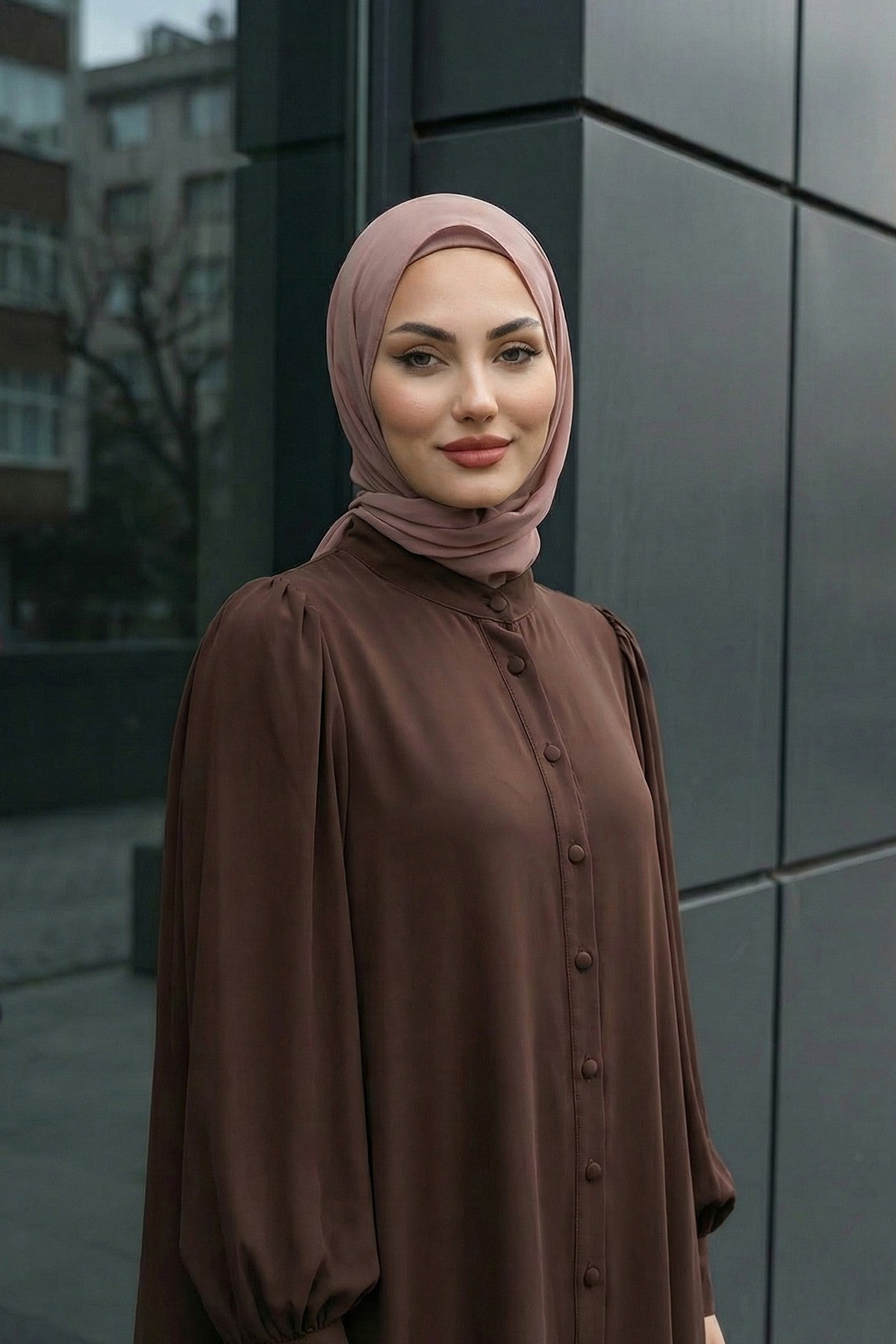 Ready to Wear One-Piece Chiffon Shawl Hijab with Built-In Cotton Undercap, Easy Modest Scarf for Women,PS-53 Dark Mink