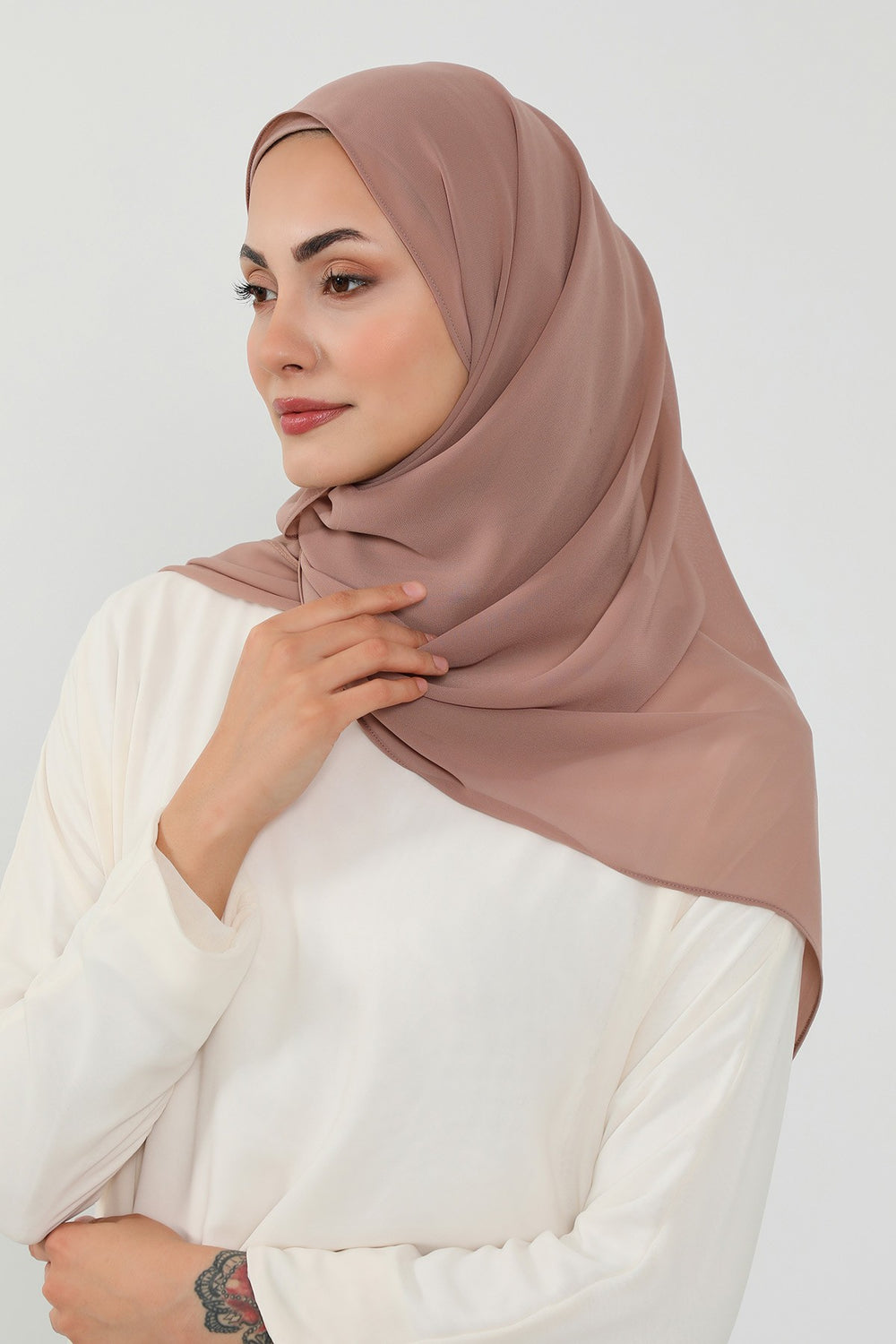 Ready to Wear One-Piece Chiffon Shawl Hijab with Built-In Cotton Undercap, Easy Modest Scarf for Women,PS-53 Dark Mink