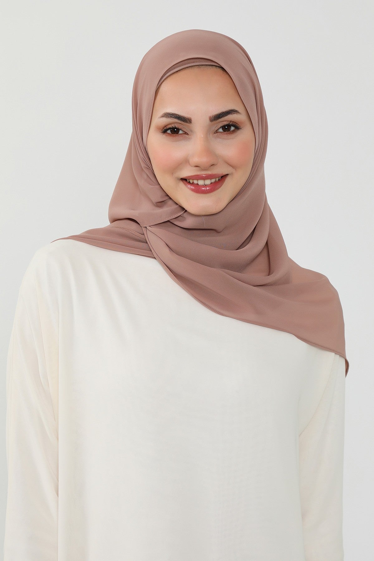 Ready to Wear One-Piece Chiffon Shawl Hijab with Built-In Cotton Undercap, Easy Modest Scarf for Women,PS-53 Dark Mink