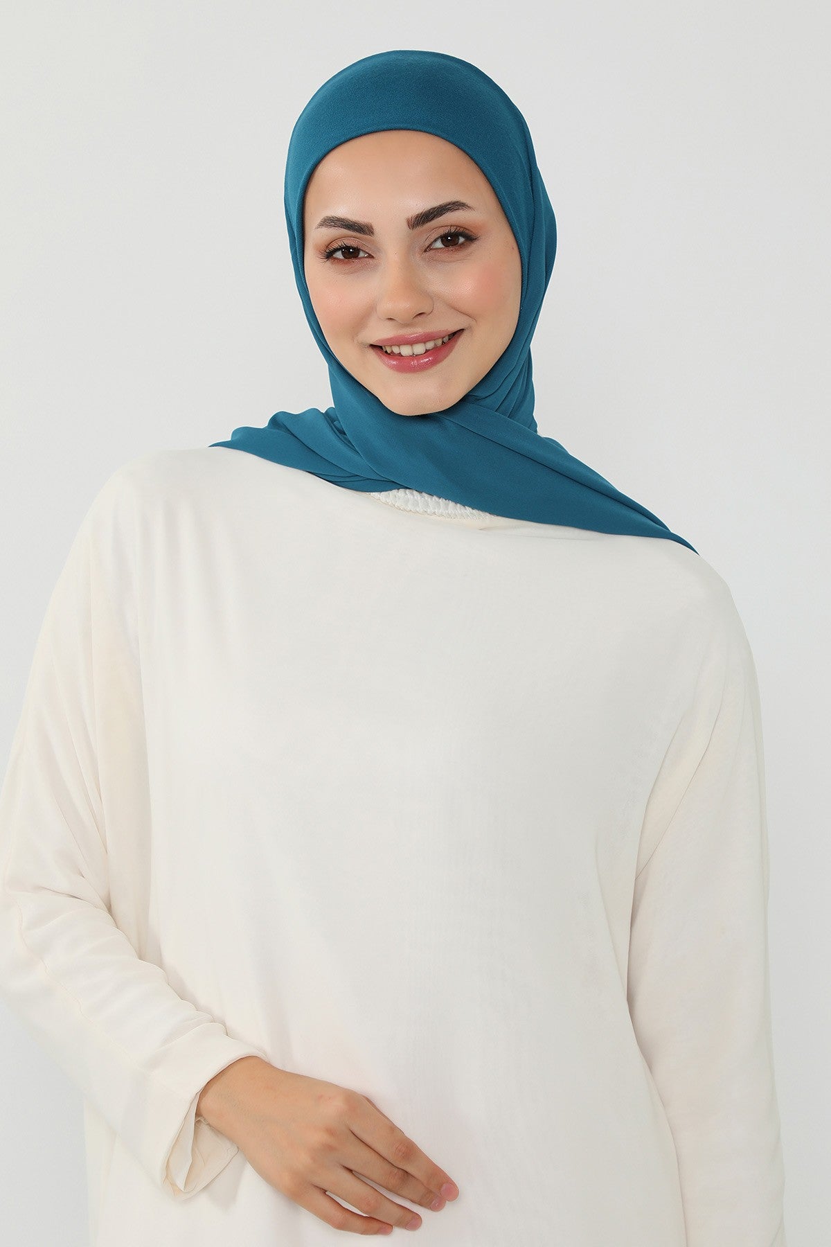 Ready to Wear One-Piece Chiffon Shawl Hijab with Built-In Cotton Undercap, Easy Modest Scarf for Women,PS-53 Petrol Blue