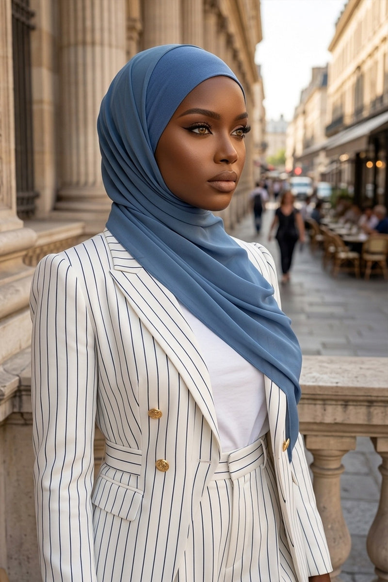 Ready to Wear One-Piece Chiffon Shawl Hijab with Built-In Cotton Undercap, Easy Modest Scarf for Women,PS-53