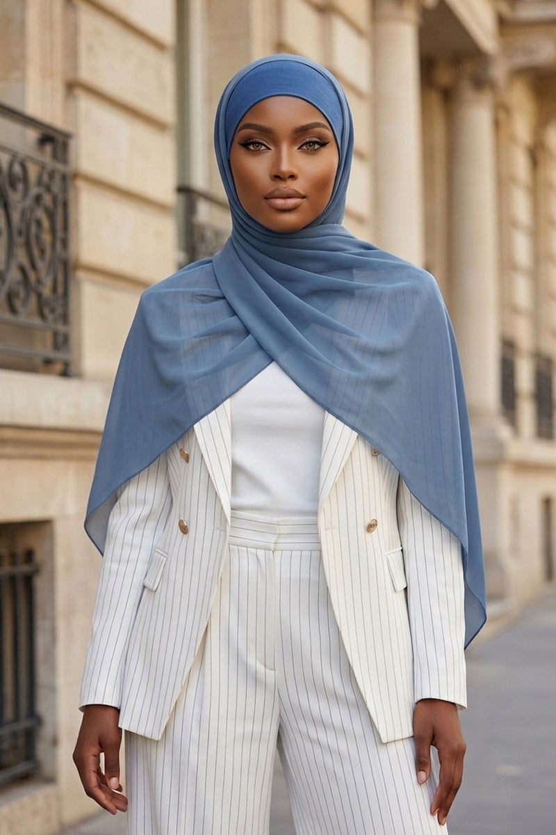 Ready to Wear One-Piece Chiffon Shawl Hijab with Built-In Cotton Undercap, Easy Modest Scarf for Women,PS-53