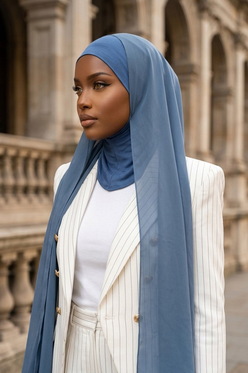 Ready to Wear One-Piece Chiffon Shawl Hijab with Built-In Cotton Undercap, Easy Modest Scarf for Women,PS-53