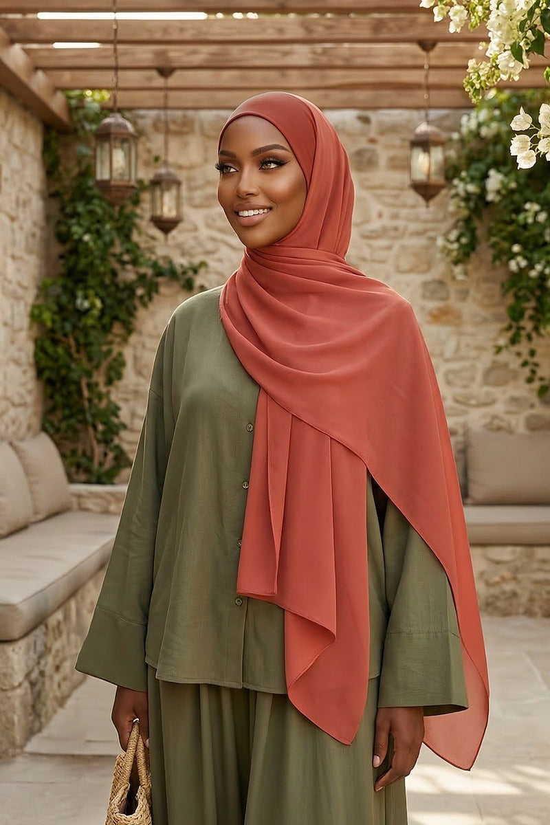 Ready to Wear One-Piece Chiffon Shawl Hijab with Built-In Cotton Undercap, Easy Modest Scarf for Women,PS-53