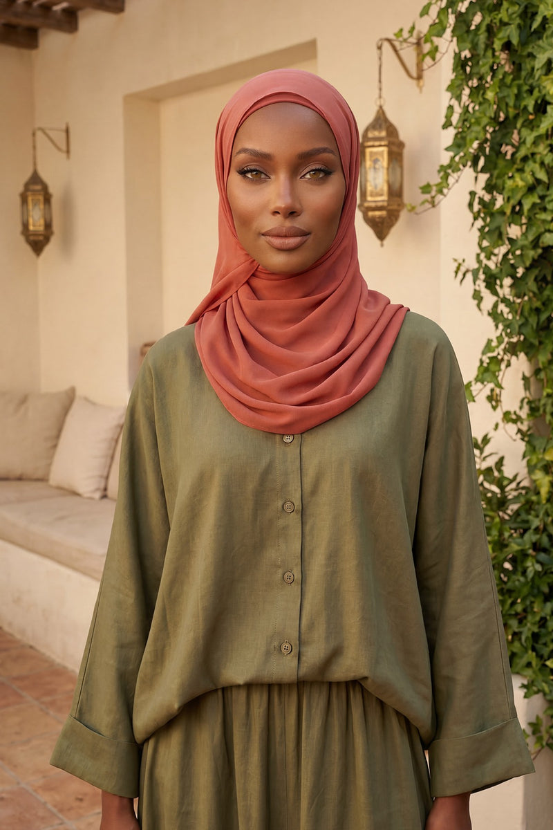 Ready to Wear One-Piece Chiffon Shawl Hijab with Built-In Cotton Undercap, Easy Modest Scarf for Women,PS-53