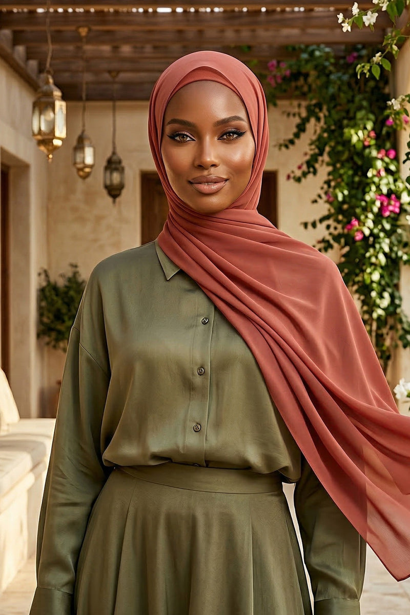 Ready to Wear One-Piece Chiffon Shawl Hijab with Built-In Cotton Undercap, Easy Modest Scarf for Women,PS-53