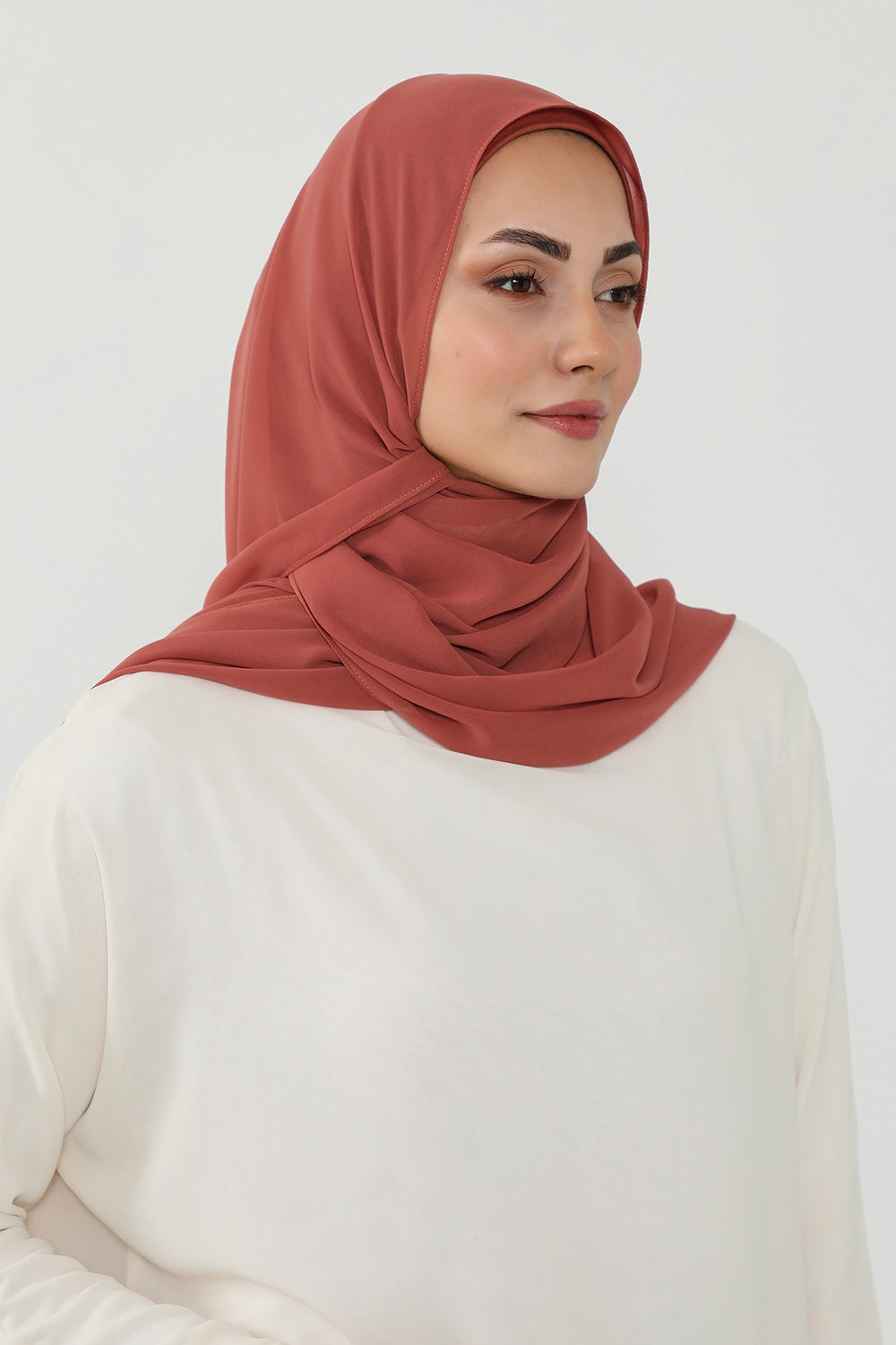 Ready to Wear One-Piece Chiffon Shawl Hijab with Built-In Cotton Undercap, Easy Modest Scarf for Women,PS-53 Cinnamon